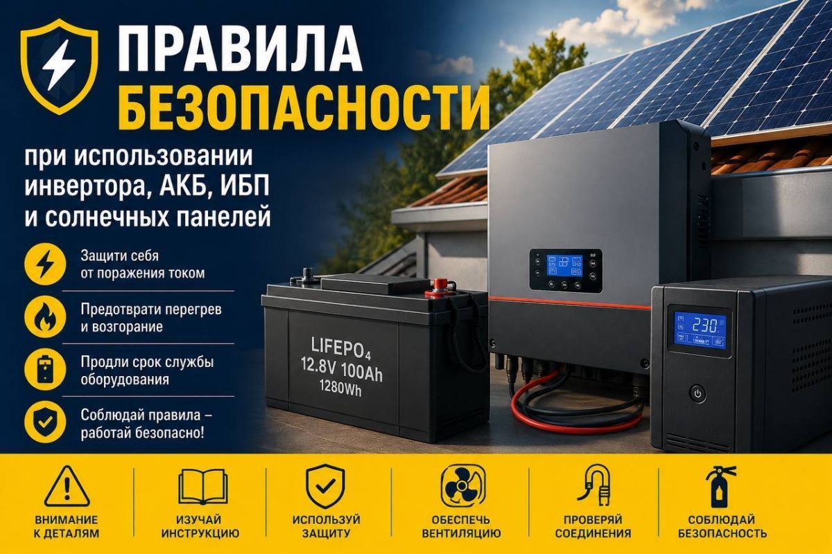 Правила безопасного использования инвертора, АКБ, ИБП и солнечных панелей